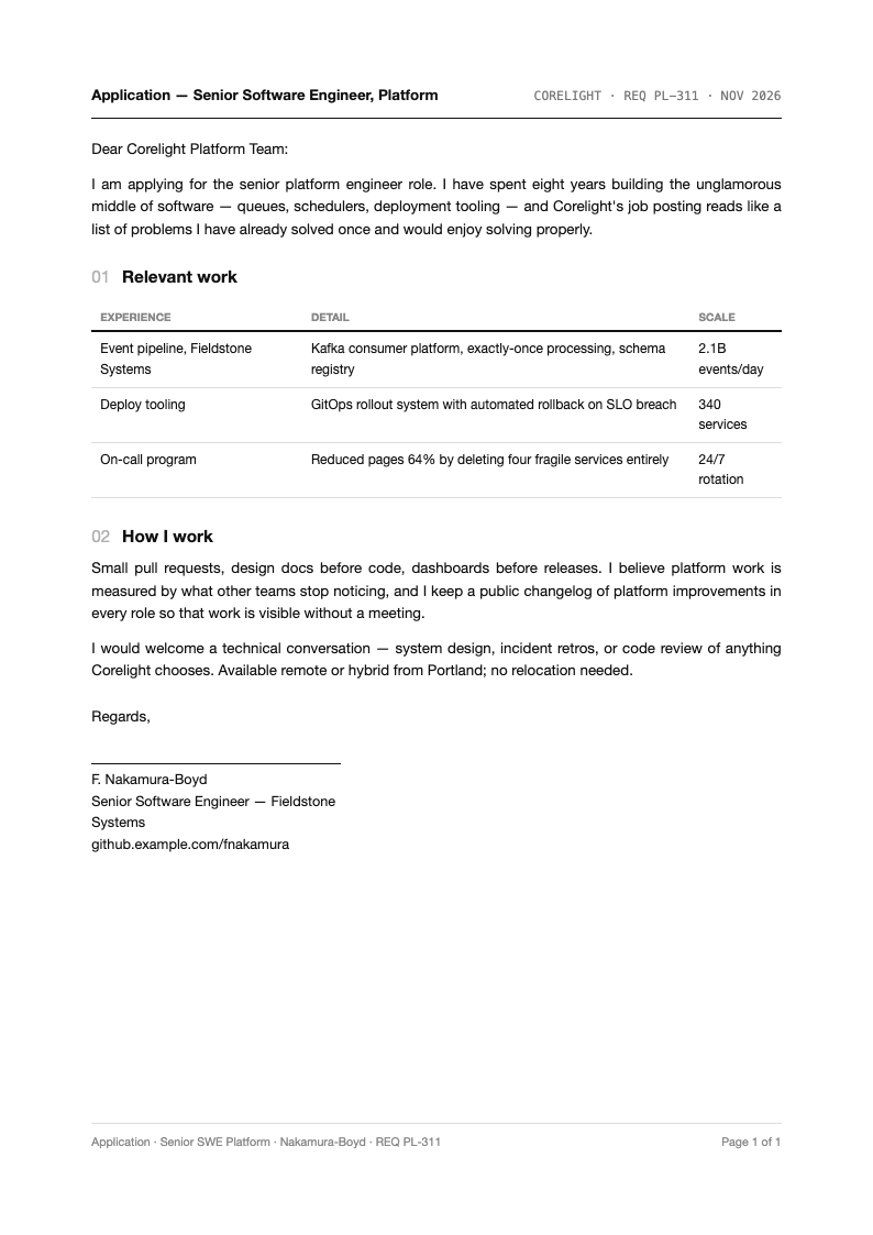 Tech minimalist application letter
